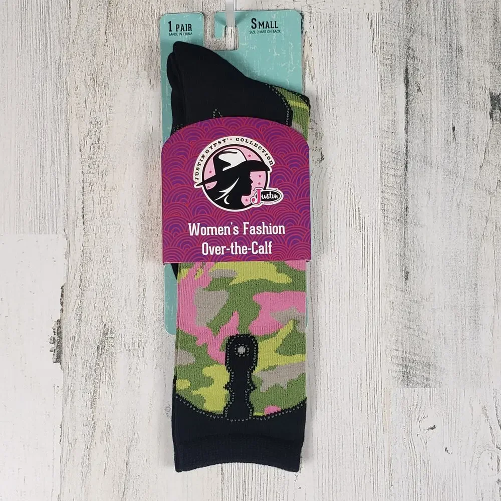 NWT Justin Boots Fashion Cushioned Sole Over The Calf Socks Women's Size Small
